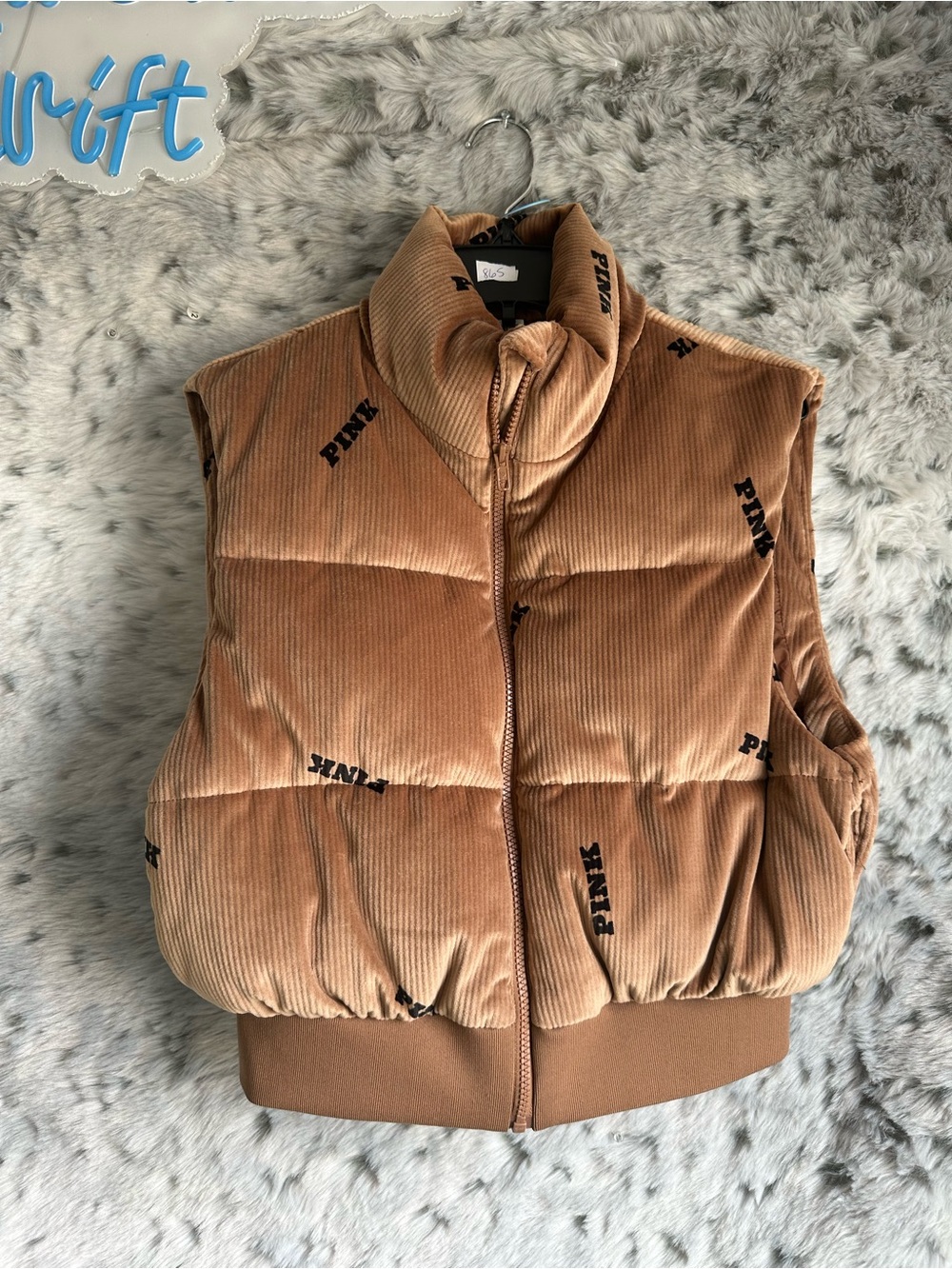 665. Victoria's Secret Pink Velour Crop Puffer Vest Color Caramel small